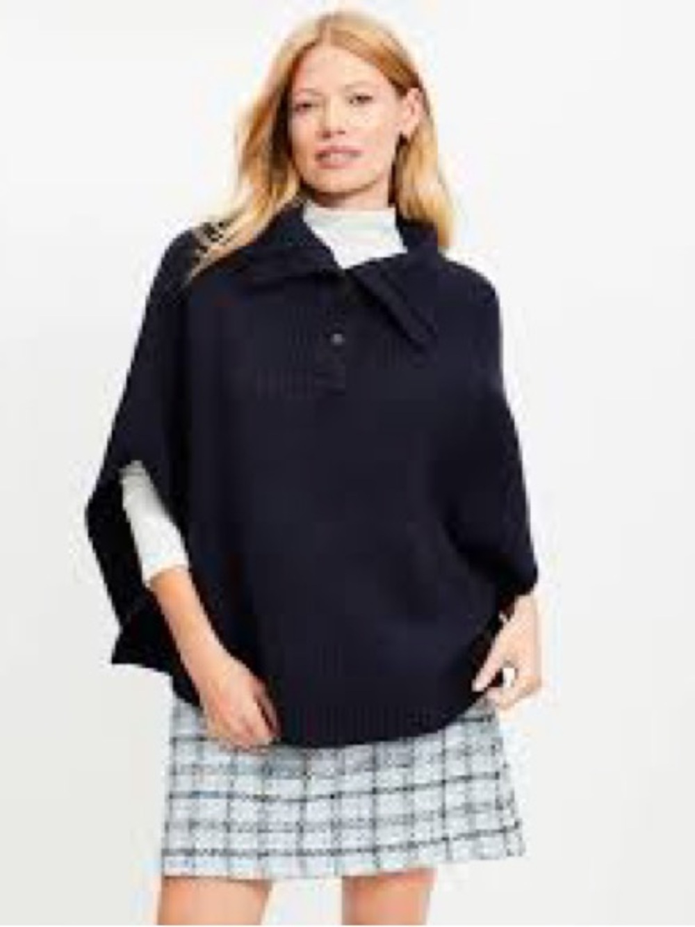 LOFT Navy Button-Front Knit Poncho NWOT small